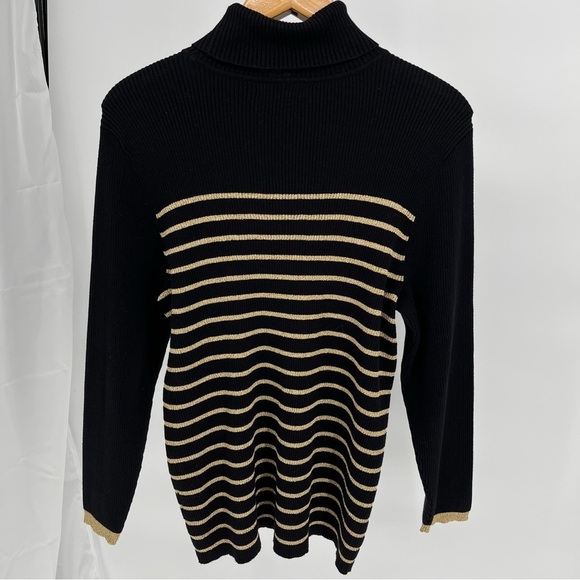 Lauren Ralph Lauren Womens Turtleneck Gold Metallic Striped Sweater Size XXL - Picture 6 of 11